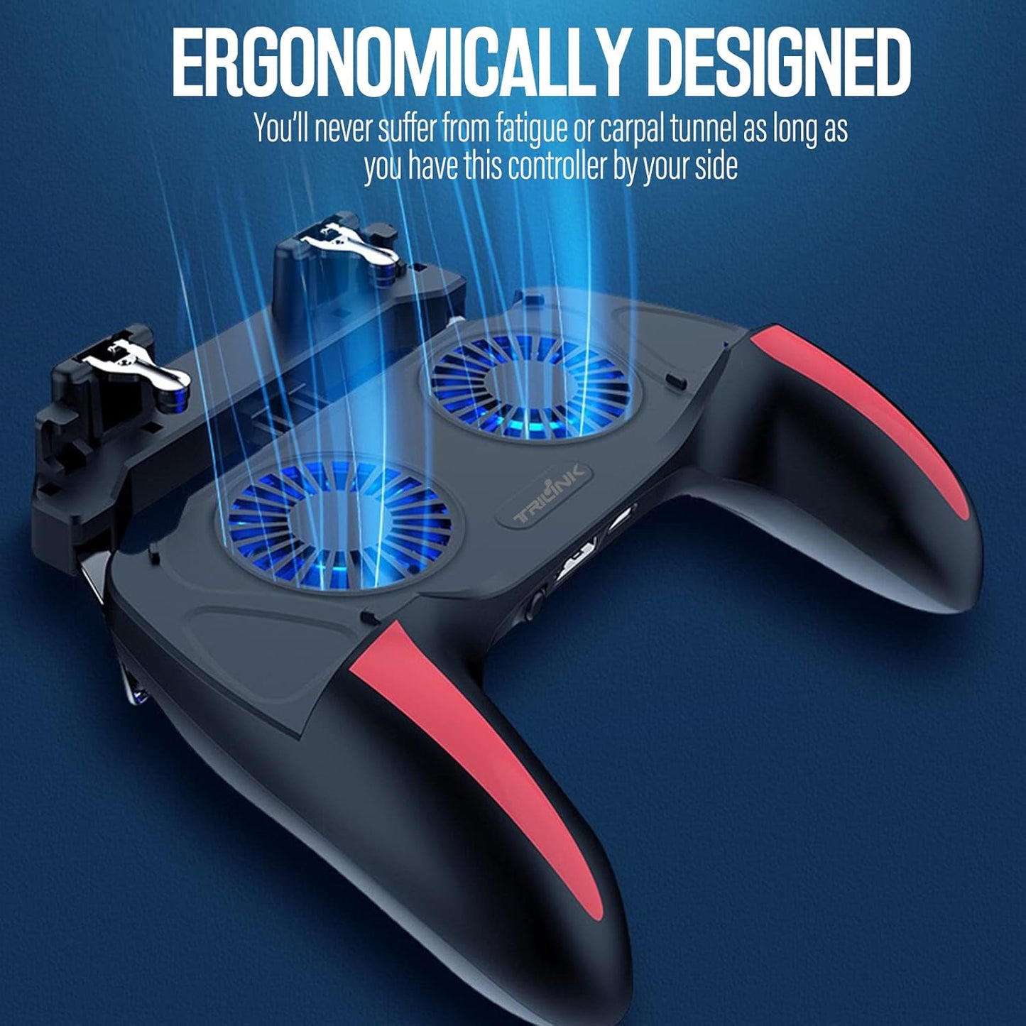 4-Finger Cooling Game Controller with Dual Fans for Mobile Gaming