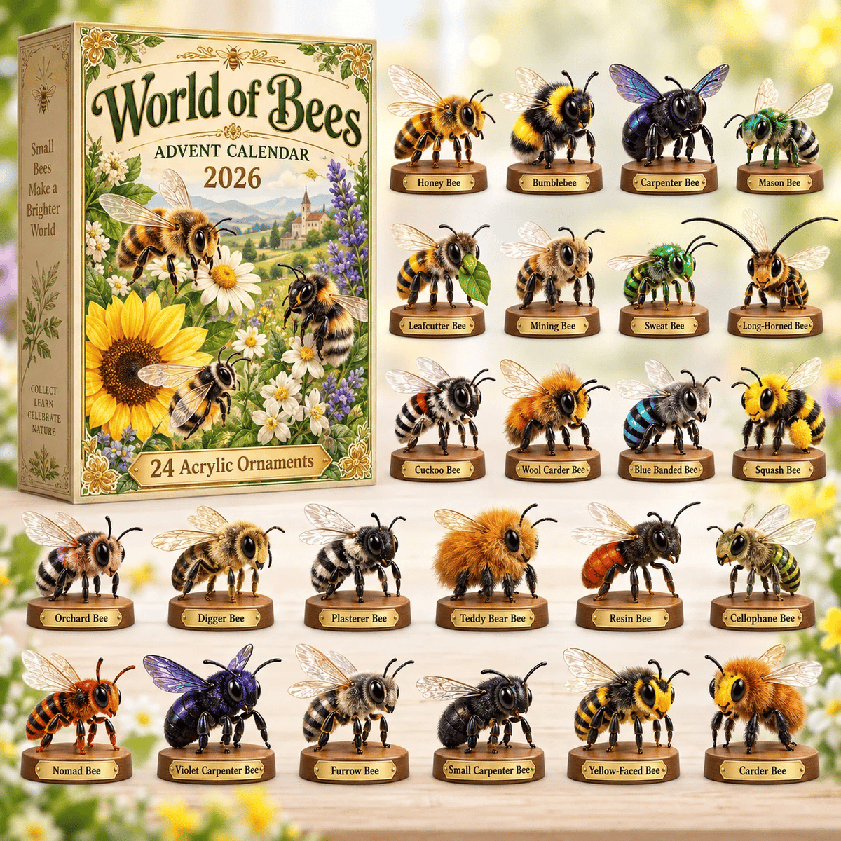 World of Bees Advent Calendar 2026 – 24 Acrylic Bee Ornaments
