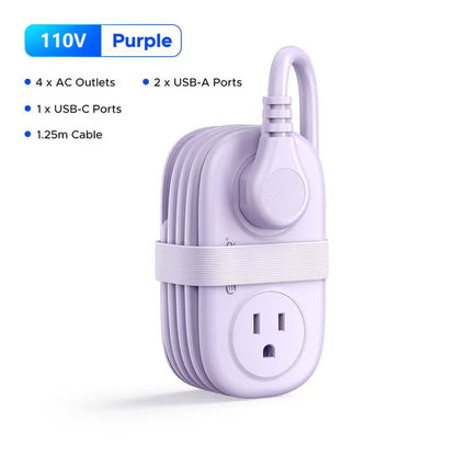 Travel Power Strip,4 Outlets 2 USB Ports (1 USB C) with 4FT Wrapped Short Extension Cord Small Power Strip