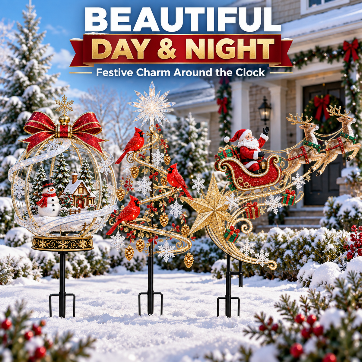 🎄 Christmas Magic Lighted Garden Stakes – Enchanting Outdoor Holiday Yard Décor ✨