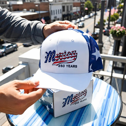 🔥 US ’Merica 250 Years Embroidered Mesh Back Trucker Hat