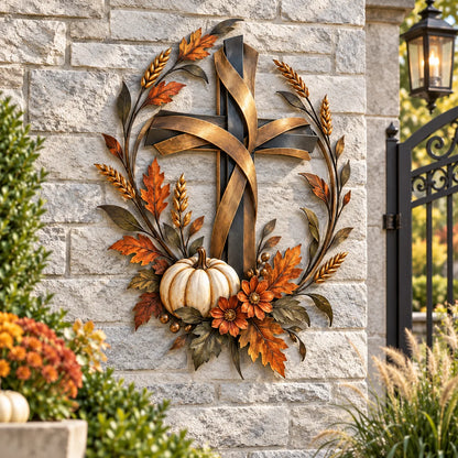 ✝️🍂 Autumn Cross & Pumpkin Harvest Metal Wall Decor (📦buy 2 Free Shipping)