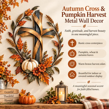 ✝️🍂 Autumn Cross & Pumpkin Harvest Metal Wall Decor (📦buy 2 Free Shipping)