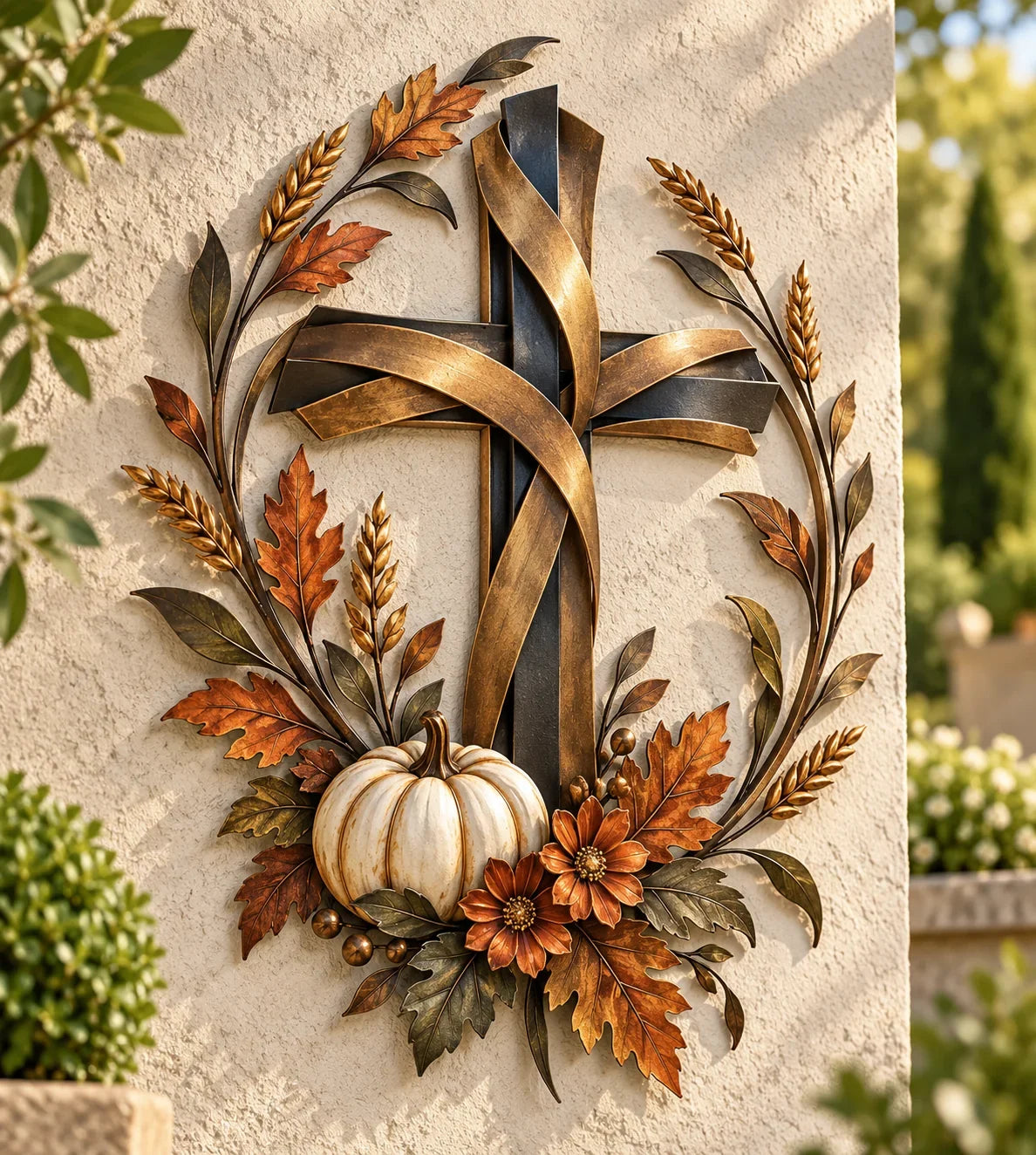 ✝️🍂 Autumn Cross & Pumpkin Harvest Metal Wall Decor (📦buy 2 Free Shipping)