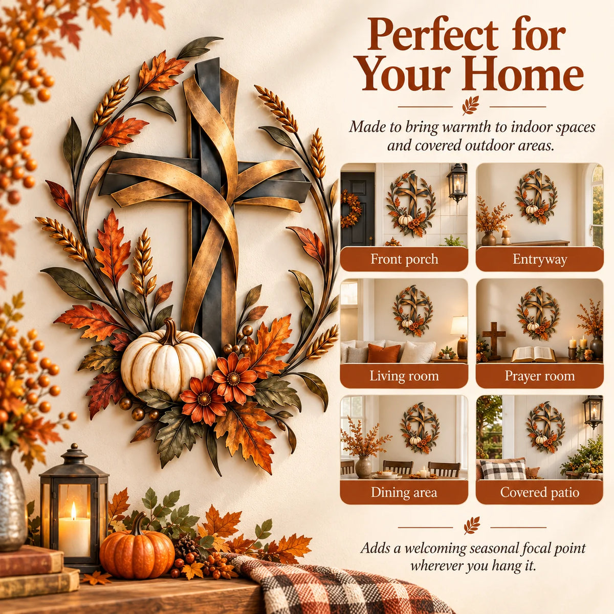 ✝️🍂 Autumn Cross & Pumpkin Harvest Metal Wall Decor (📦buy 2 Free Shipping)
