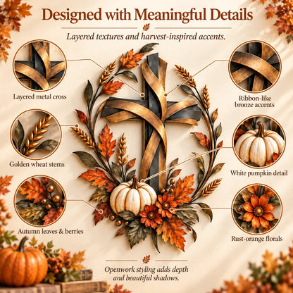 ✝️🍂 Autumn Cross & Pumpkin Harvest Metal Wall Decor (📦buy 2 Free Shipping)