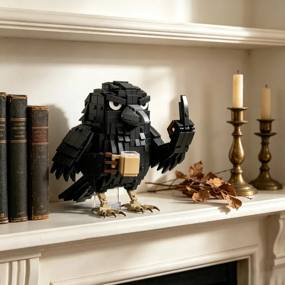 🐦‍⬛ Sarcastic Coffee Crow™ Building Block Set – Funny Do Not Disturb Desk Decor