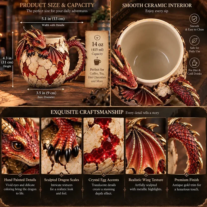 Last Day 49% OFF – 🐉 Dragonbound Realms™ Sculpted Dragon Mug Collection | 6 Fantasy Realm Designs with Raised 3D Dragon Details ☕
