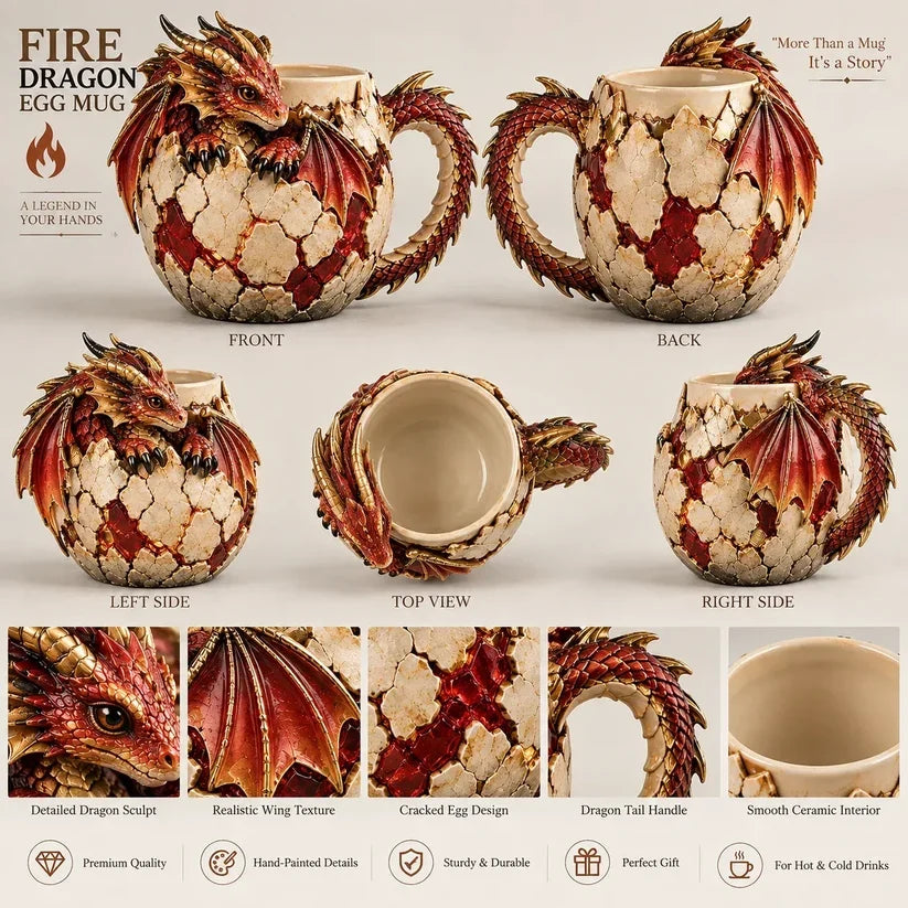 Last Day 49% OFF – 🐉 Dragonbound Realms™ Sculpted Dragon Mug Collection | 6 Fantasy Realm Designs with Raised 3D Dragon Details ☕