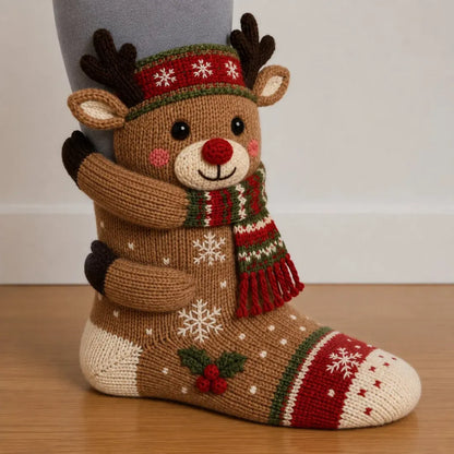 🎄3D Hugging Christmas Socks – Cute Knit Holiday Socks, 5 Festive Designs