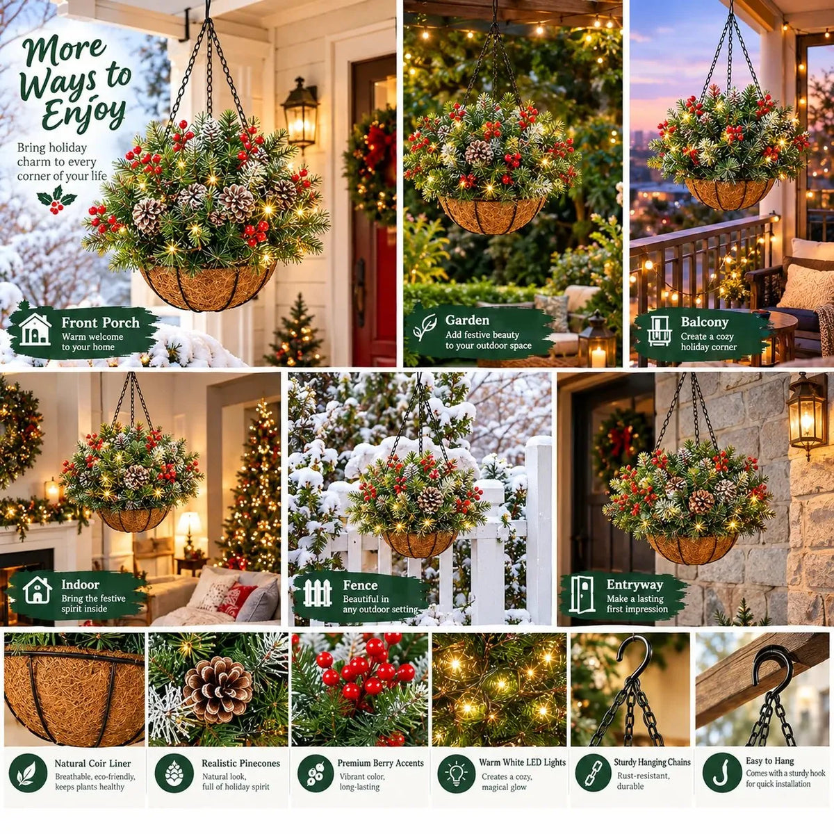 🏆Christmas basket with built-in lights |🎄 With built-in lights, weatherproof and maintenance-free