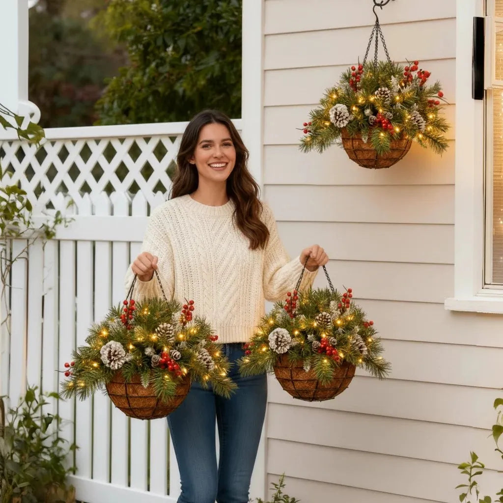 🏆Christmas basket with built-in lights |🎄 With built-in lights, weatherproof and maintenance-free