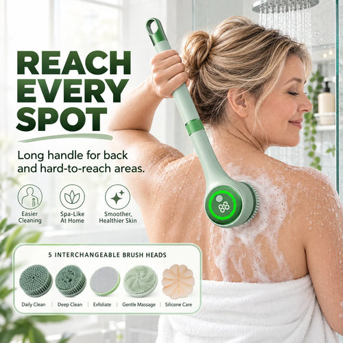 5-in-1 Electric Body Scrubber with Long Handle for Shower
