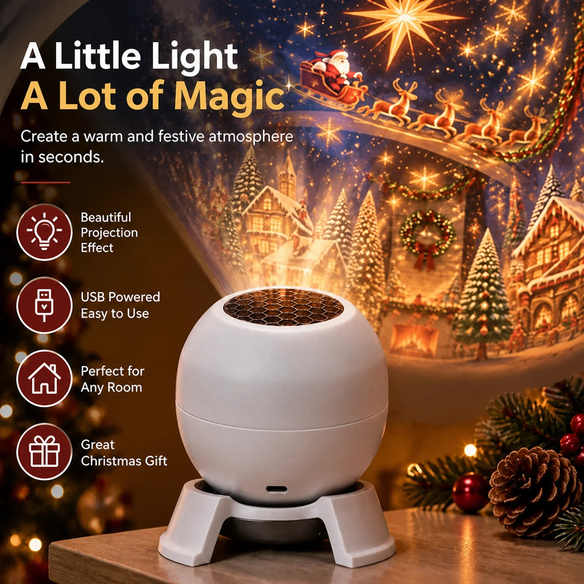 🎄 Magical Christmas Projection Night Light – Transform Any Room Into A Holiday Wonderland