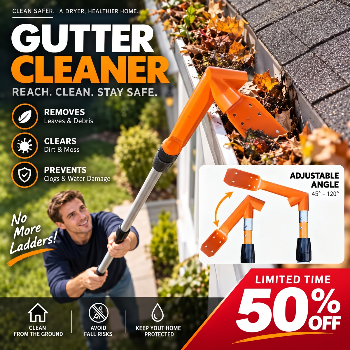 🔧✨ No-Climb Gutter Cleaning Tool