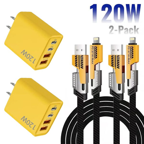 🔋🔥Portable Fast Charger, Type C/USB A Dual Ports Adapter,4 in 1 Fast Charging Cable & Data Sync⚡⚡