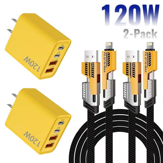 🔋🔥Portable Fast Charger, Type C/USB A Dual Ports Adapter,4 in 1 Fast Charging Cable & Data Sync⚡⚡