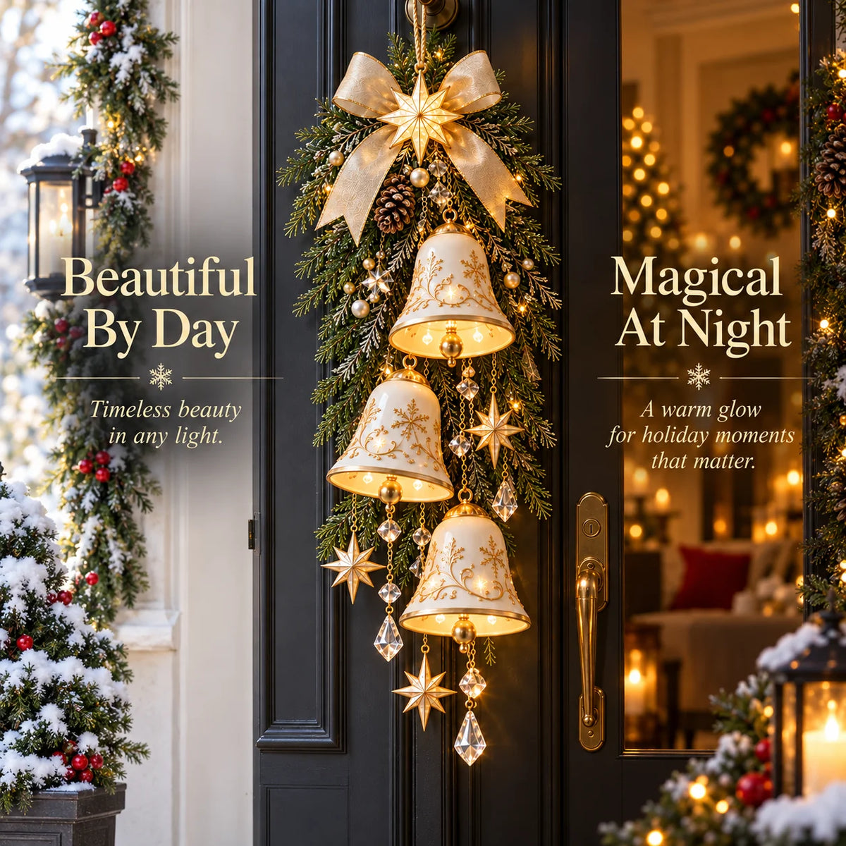 🔔✨ Golden Bell Blessing Cascade™ – Lighted Christmas Door Decor