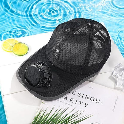 🔥✨Solar Fan Baseball Cap - UV Protection Wide Brim Mesh Hat with Solar & USB Power for Outdoor Heat Relief