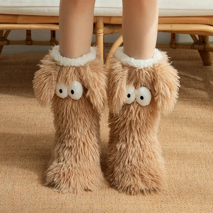 ⚡50k+ Sold💕women's Plush Slippers Socks Floor Socks Winter Home Indoor Thickened Fleece-lined Anti-slip Adult Women's Plush Snow Socks Shoe Covers