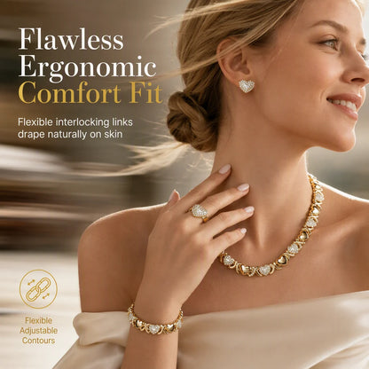 💎 49% Off! ✨ Gold Plated Heart Shaped Rhinestone Jewelry 4-piece Set – Necklace, Earrings, Bracelet & Ring – Brilliant Crystal Shimmer For Red-carpet Elegance 💛
