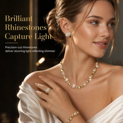 💎 49% Off! ✨ Gold Plated Heart Shaped Rhinestone Jewelry 4-piece Set – Necklace, Earrings, Bracelet & Ring – Brilliant Crystal Shimmer For Red-carpet Elegance 💛
