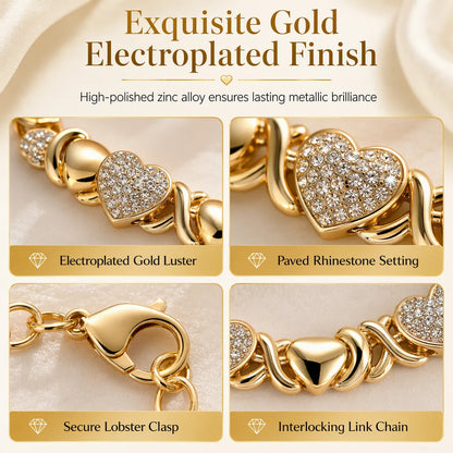 💎 49% Off! ✨ Gold Plated Heart Shaped Rhinestone Jewelry 4-piece Set – Necklace, Earrings, Bracelet & Ring – Brilliant Crystal Shimmer For Red-carpet Elegance 💛