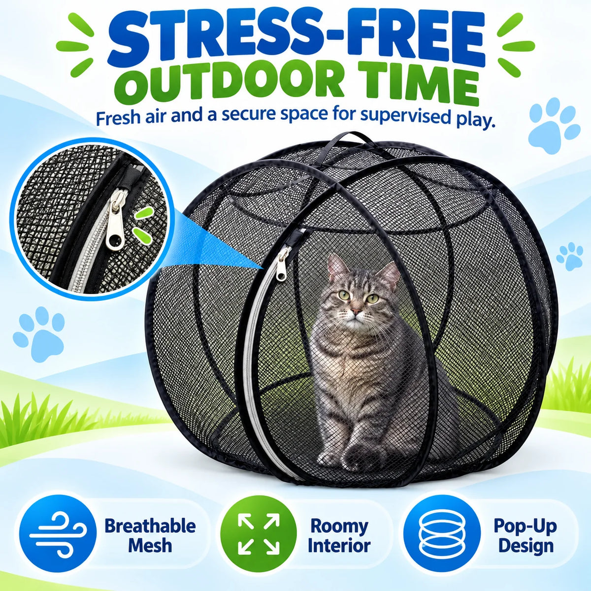 🐱🌿 Freshair Cat Haven™ – Pop-up Mesh Playpen🔥