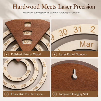 ⏰Circular Wooden Rotating Perpetual Calendar Wall Hanging Decoration
