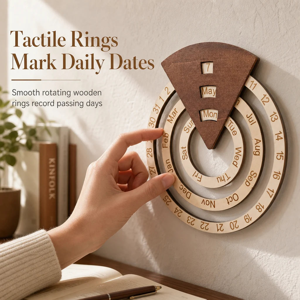 ⏰Circular Wooden Rotating Perpetual Calendar Wall Hanging Decoration