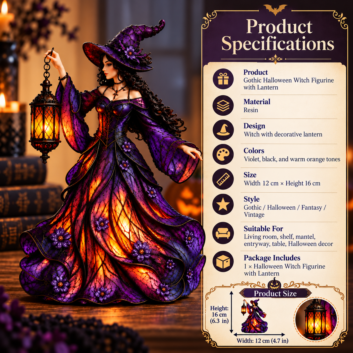 🧙‍♀️ Gotische Halloween-Hexenfigur mit LED-Laterne🎁