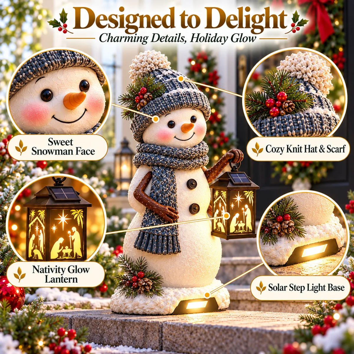 ⛄✨ Snowman Nativity Glow – Solar Christmas Step Light with Holy Family Projection 🎄✝️