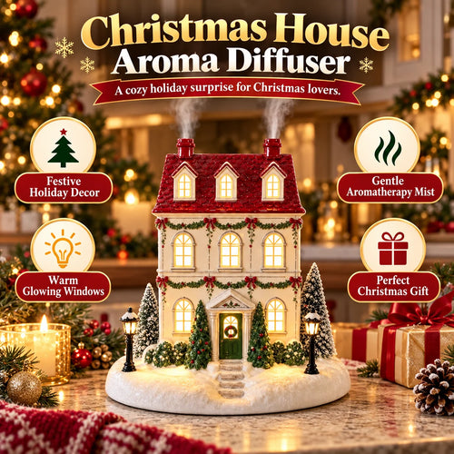 🔥 Christmas House Aroma Diffuser – Warm Light & Gentle Mist Holiday Decor🎄
