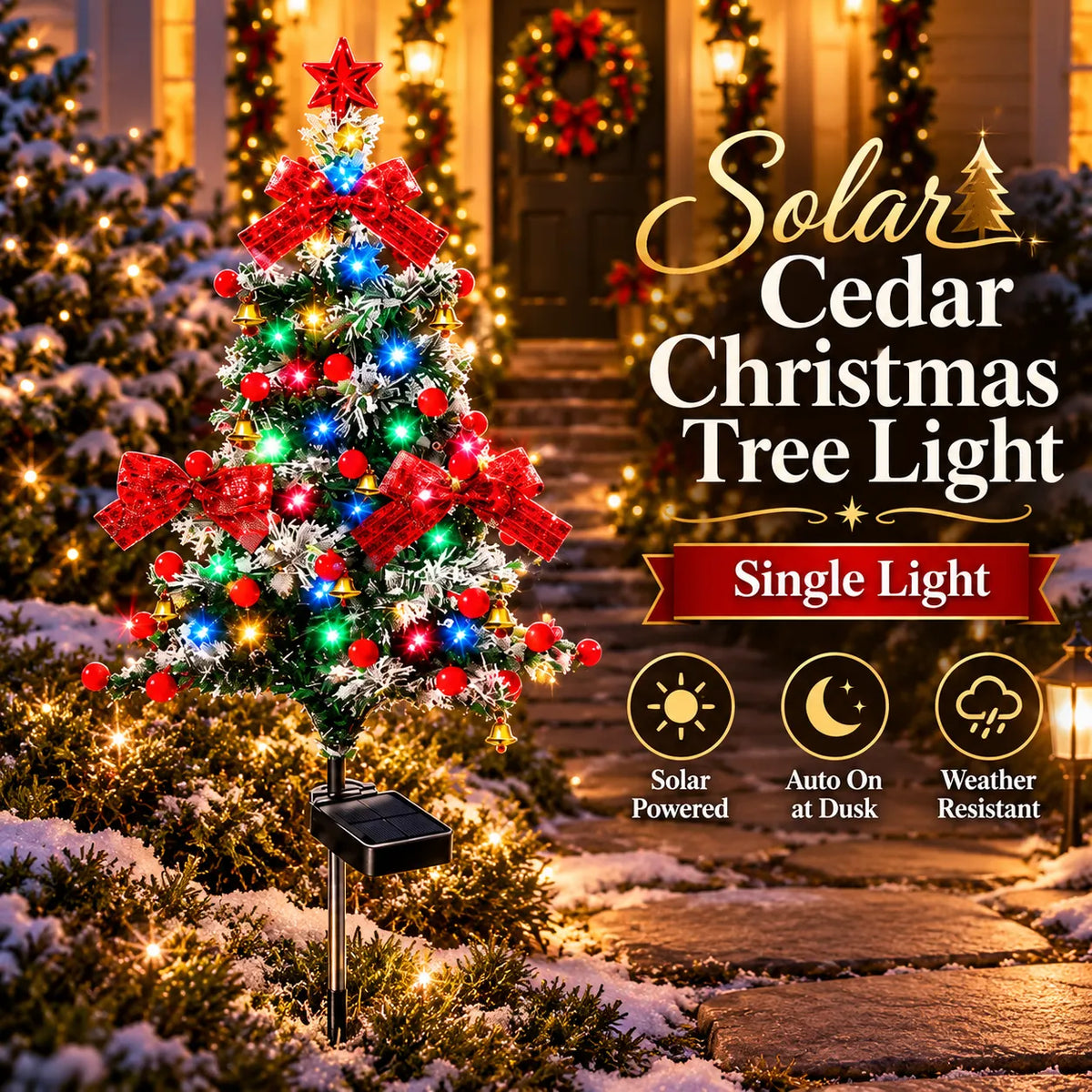 🔥Last Day 49% OFF🌲Solar Cedar Christmas Tree Lights| Festive Outdoor Holiday Decor
