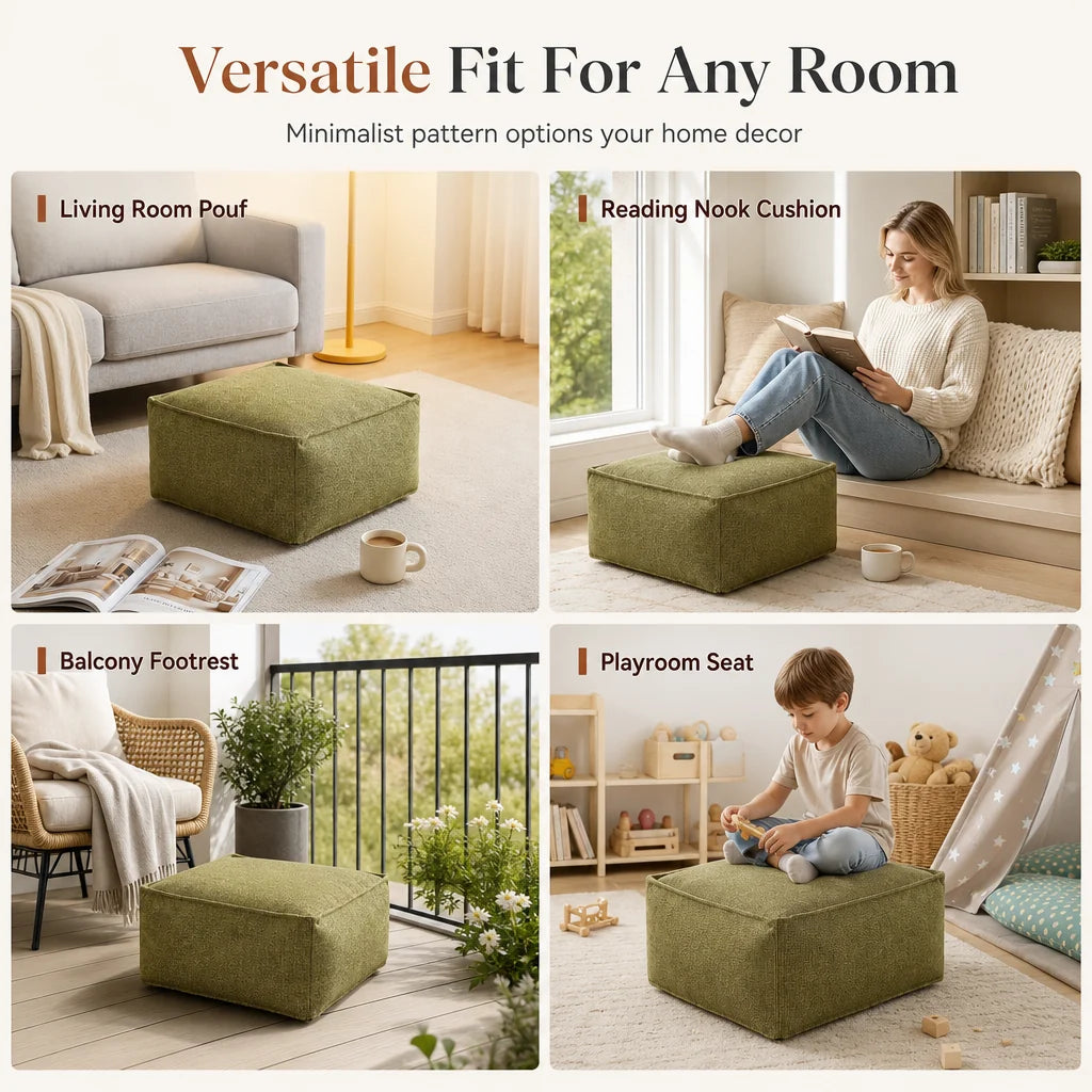 Unstuffed Square Pouf Cover | Storage Ottoman Slipcover for Living Room, Bedroom & Clothes Storage, Washable 45x45x23cm