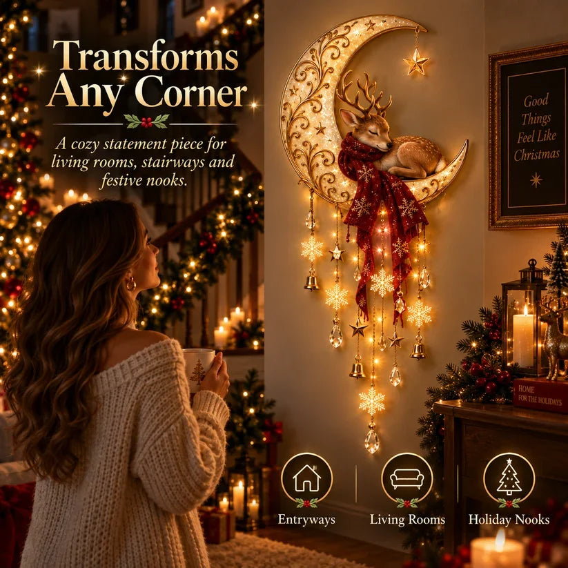 🔥LAST DAY 49% OFF -🦌🌙 Moonlit Deer Starfall Wall Light™ – Lighted Christmas Wall Decor