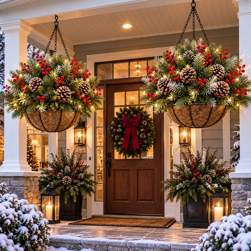 🎄🏆 Pre-Lit Christmas Hanging Basket | Pre-lit, weather-resistant, and zero maintenance🏆