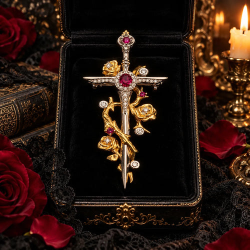 🥀 Gothic Rose & Dagger Brooch