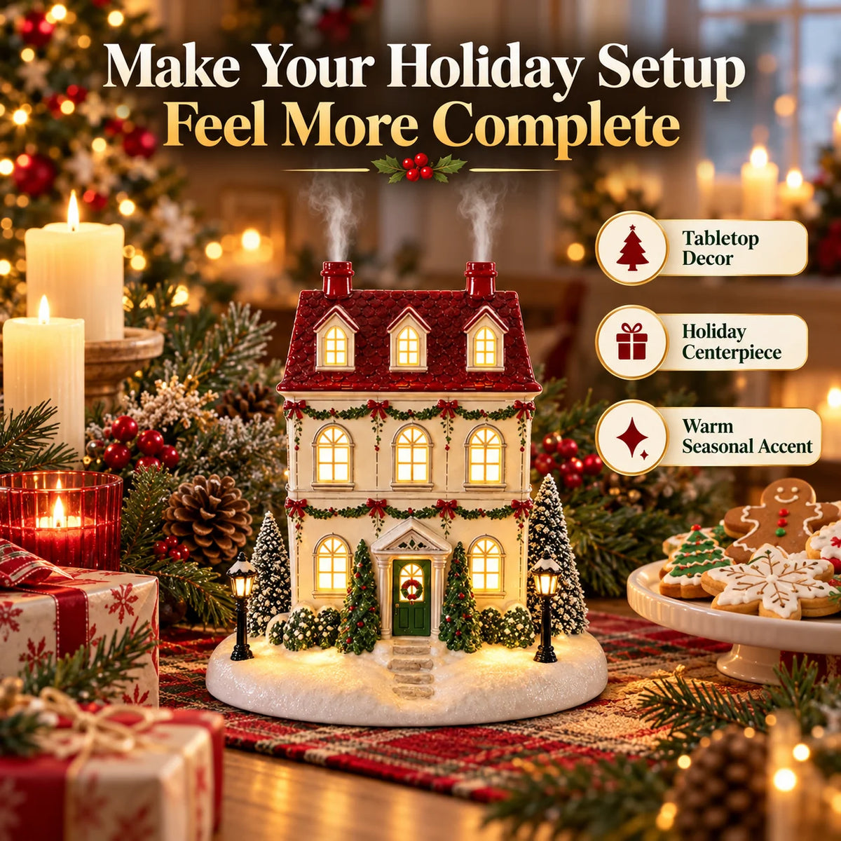 🔥 Christmas House Aroma Diffuser – Warm Light & Gentle Mist Holiday Decor🎄
