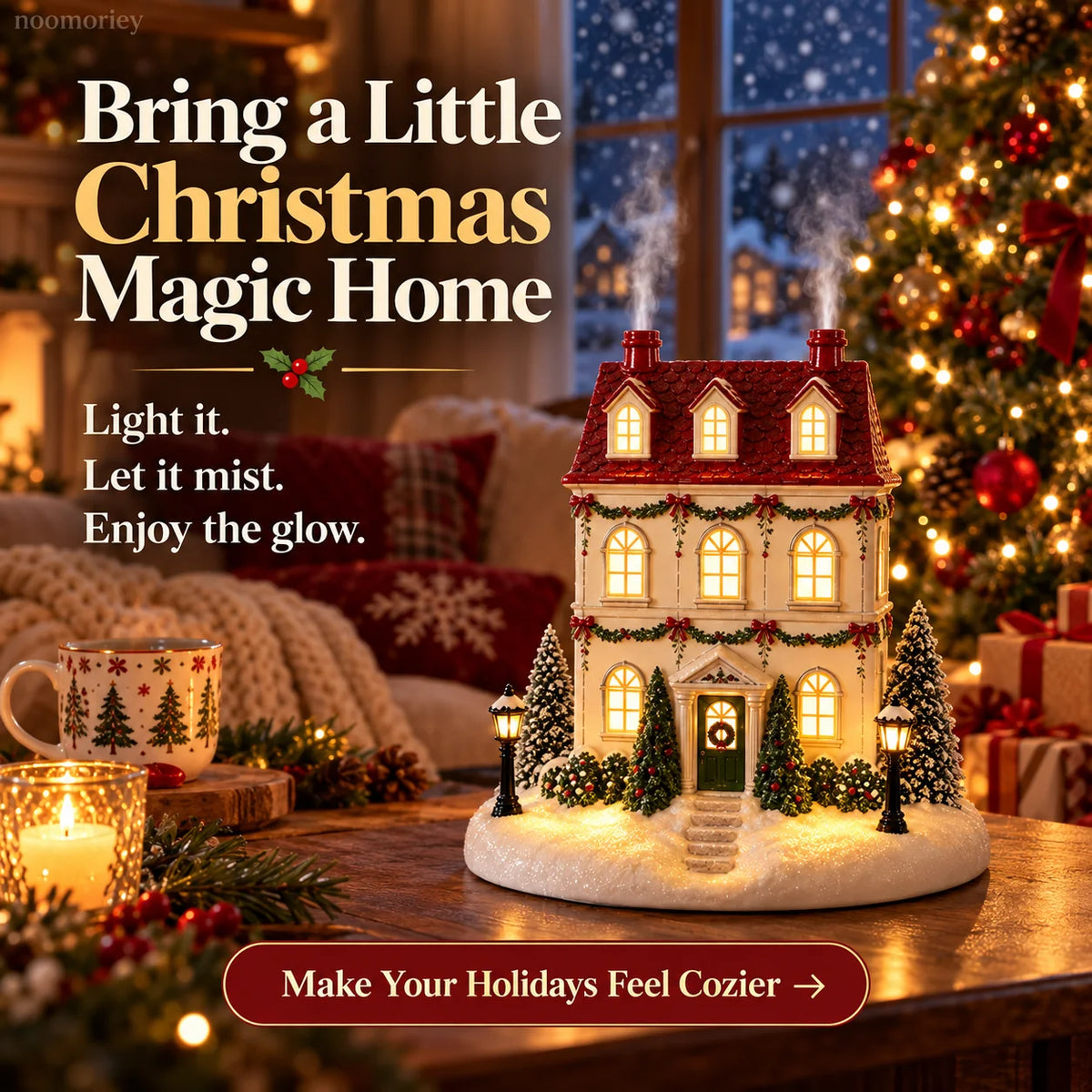 🔥 Christmas House Aroma Diffuser – Warm Light & Gentle Mist Holiday Decor🎄