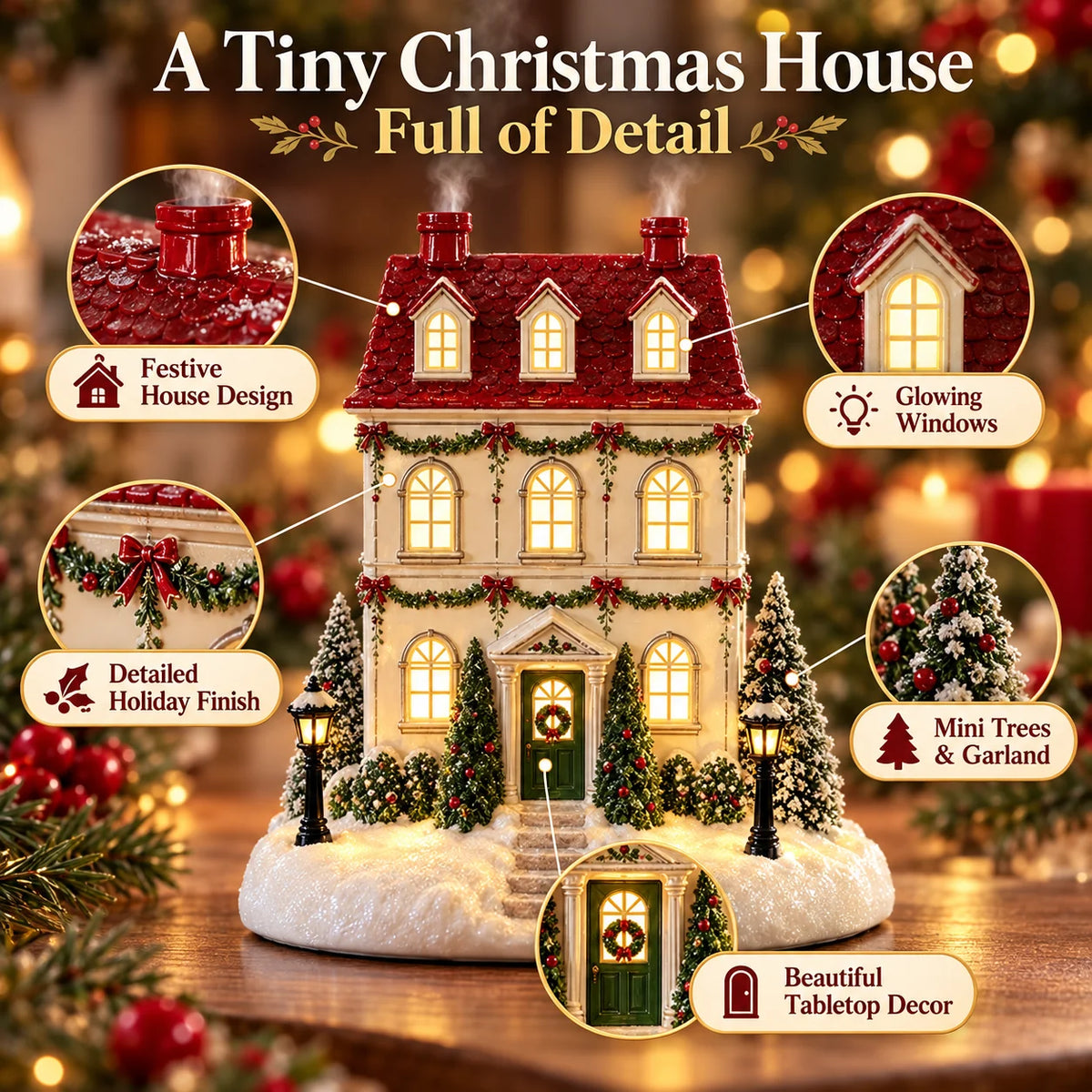 🔥 Christmas House Aroma Diffuser – Warm Light & Gentle Mist Holiday Decor🎄