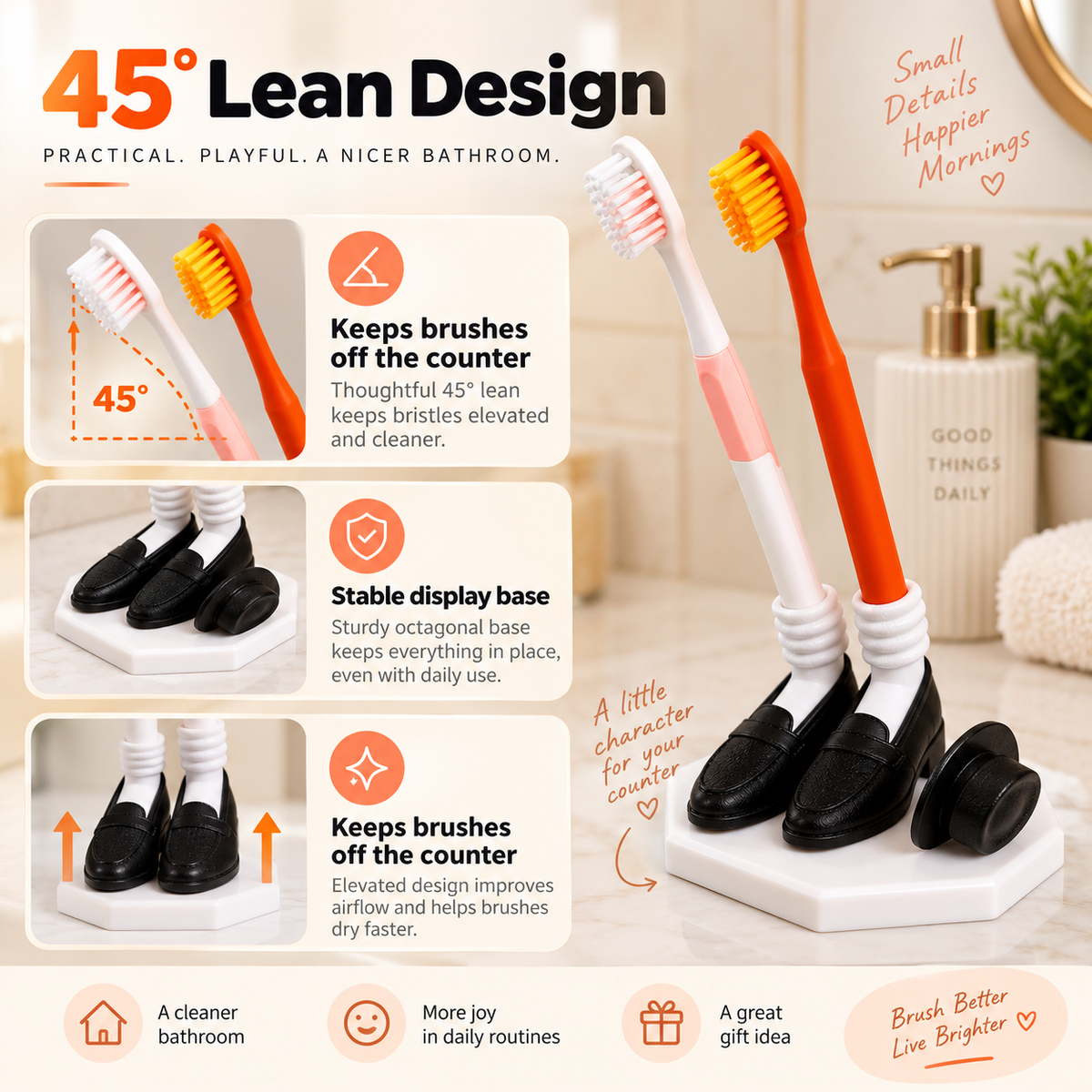 Anti-gravity 45° Lean Toothbrush Holder