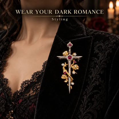 🥀 Gothic Rose & Dagger Brooch