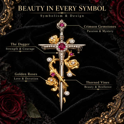 🥀 Gothic Rose & Dagger Brooch