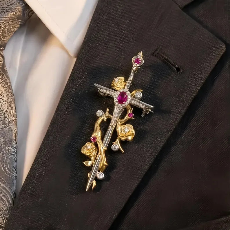 🥀 Gothic Rose & Dagger Brooch