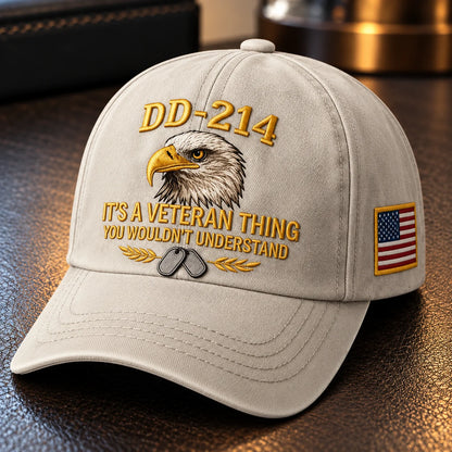 100% Handmade DD-214 Veteran Honor Embroidered Cap