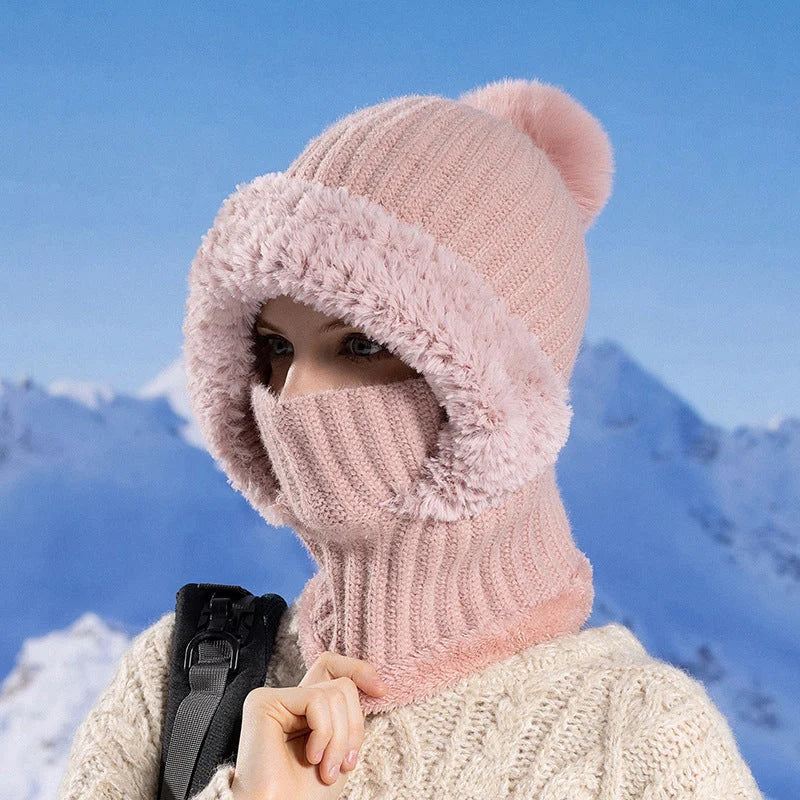 Women's 3-in-1 Winter Knit Hat – Warm Beanie, Scarf & Face Cover
