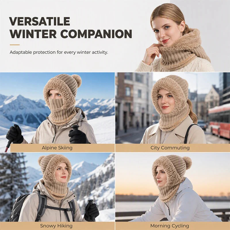 Women's 3-in-1 Winter Knit Hat – Warm Beanie, Scarf & Face Cover