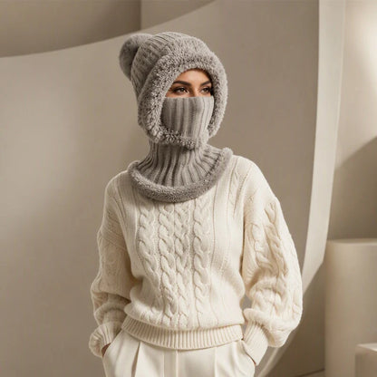 Women's 3-in-1 Winter Knit Hat – Warm Beanie, Scarf & Face Cover