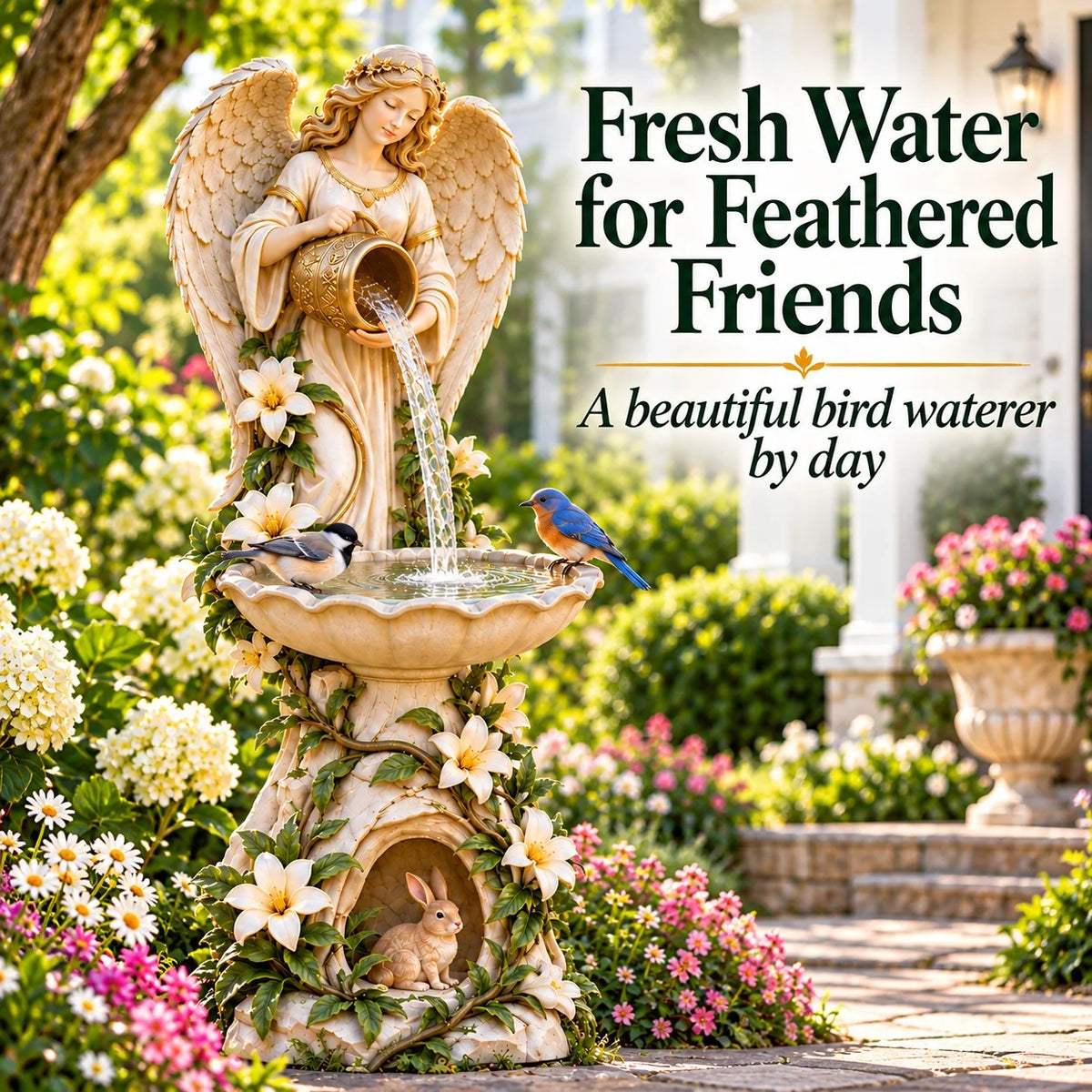 ✨☀️ Solar Angel Starlight Bird Waterer🪽 – Lighted Garden Birdbath & Outdoor Decor